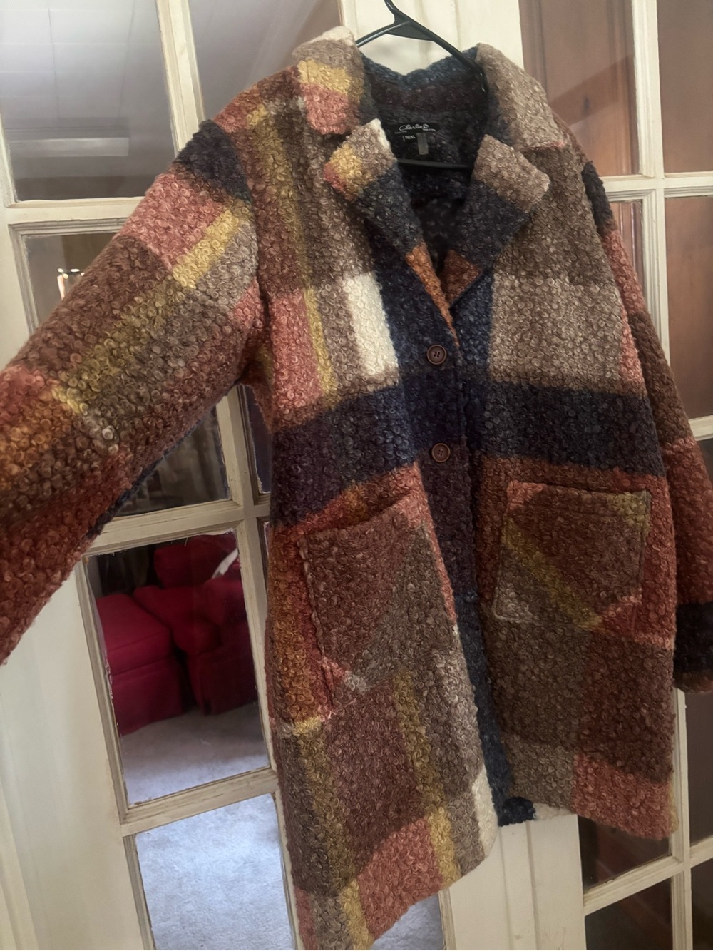 CHARLIE B Multi-Color Plaid Teddy Jacket in Brown, Rust, Cream, Gray - Picture 4 of 10